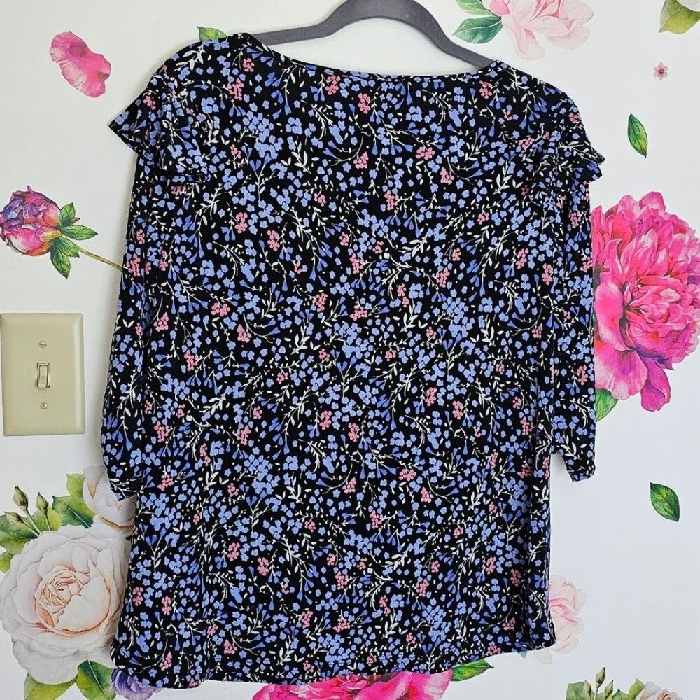 Susan Graver Comfort Stretch Knit Ruffle Sz M Floral Print Pullover Top Blouse - Picture 5 of 8